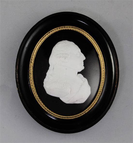 James Tassie (Scottish 1735-1799). A white glass paste portrait bust of Archibald Campbell Fraser (1736-1815), 4 x 3in.